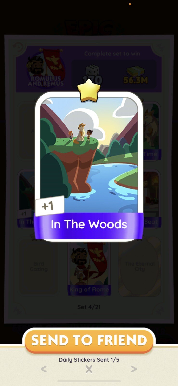Monopoly GO Sticker - Set 4 - In The Woods 1⭐️ (Romulus And, Remus)