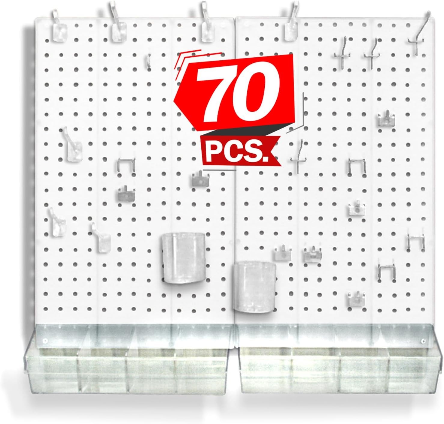 900945-WHT 70 Piece Pegboard Organizer Wall Mount Peg Board Combination Panel