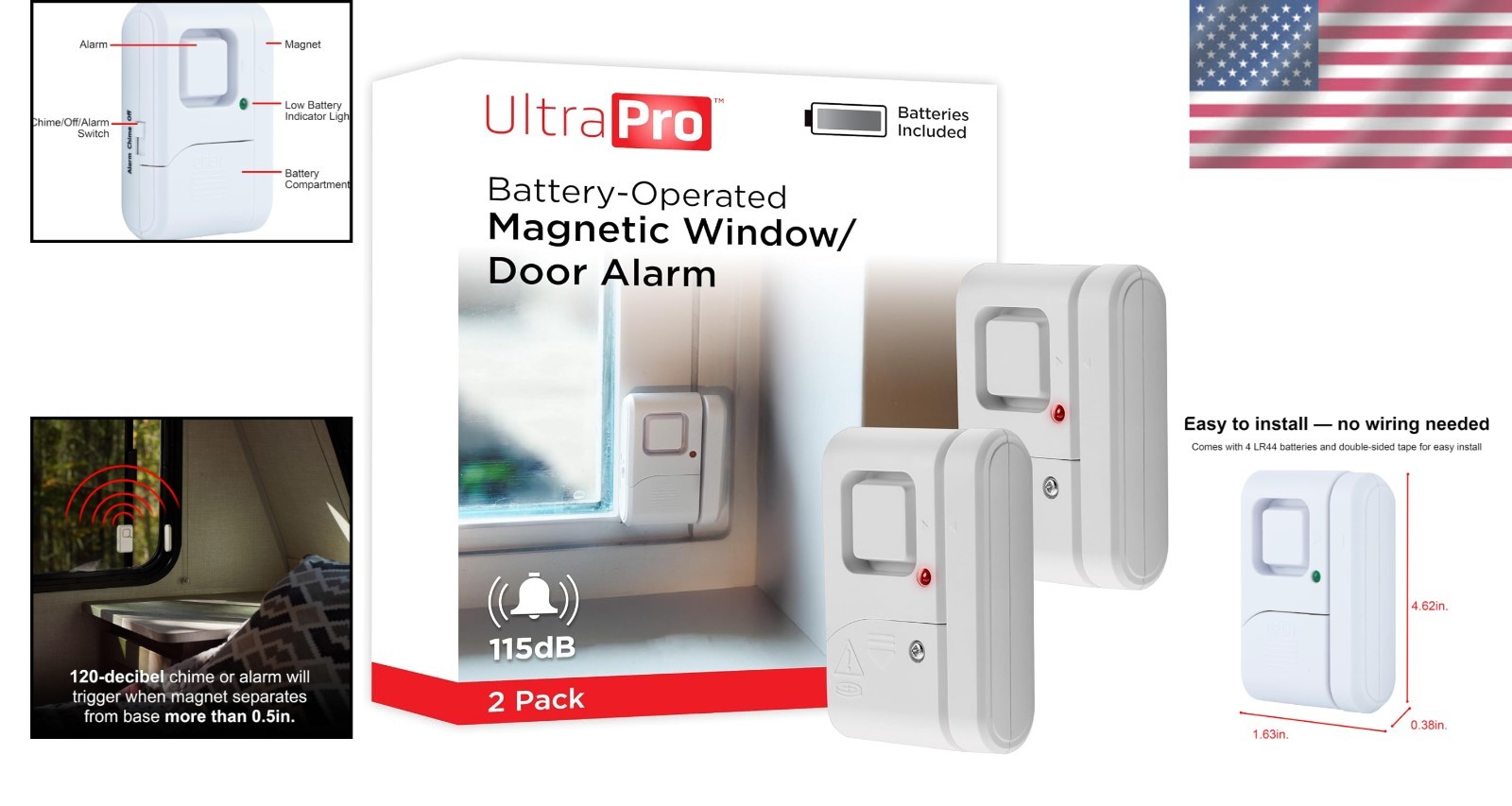 2-Pack Personal Security Window and Door Alarm - 120 dB Wireless Alert System