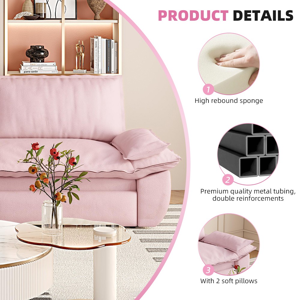 73in Roll Out Velvet Sleeper Sofa Bed w/ Queen Mattress, Multi-Functional 3-in-1
