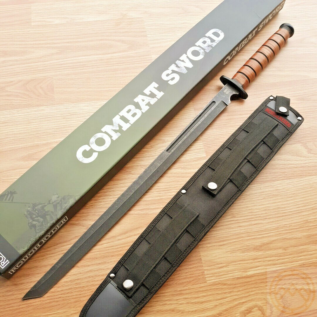 Rough Ryder Combat Sword 19.75" Stainless Steel Blade Stacked Leather Handle