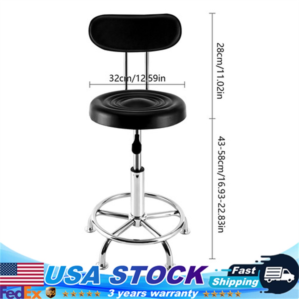 Work Shop Stool Bench Hydraulic Chair Bar Garage Adjustable Height+Back+Footrest