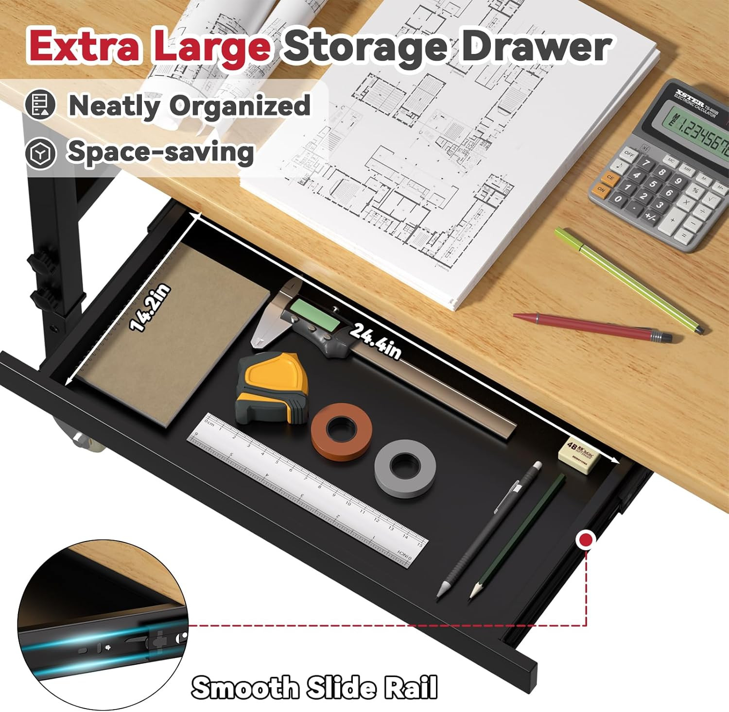 48" Heavy Duty Solid Wood Work Bench, Work Table with Drawers, Portable Garage W