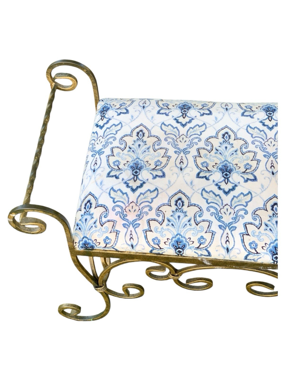 Vintage Gold Gilted Wrought Iron Metal French Regency Bridgerton Scroll Bench