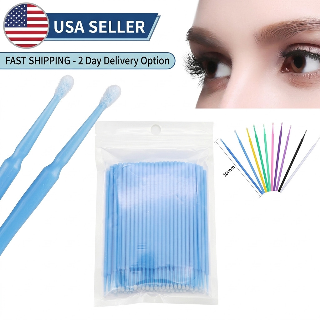 100PCS Micro Brushes Eyelash Extension Glue Applicators Cleaning Swab Tools