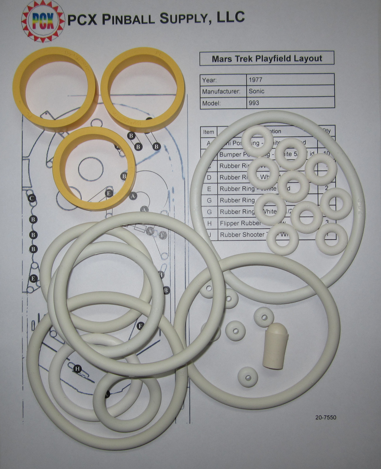1977 Sonic Mars Trek Pinball Machine Rubber Ring Kit