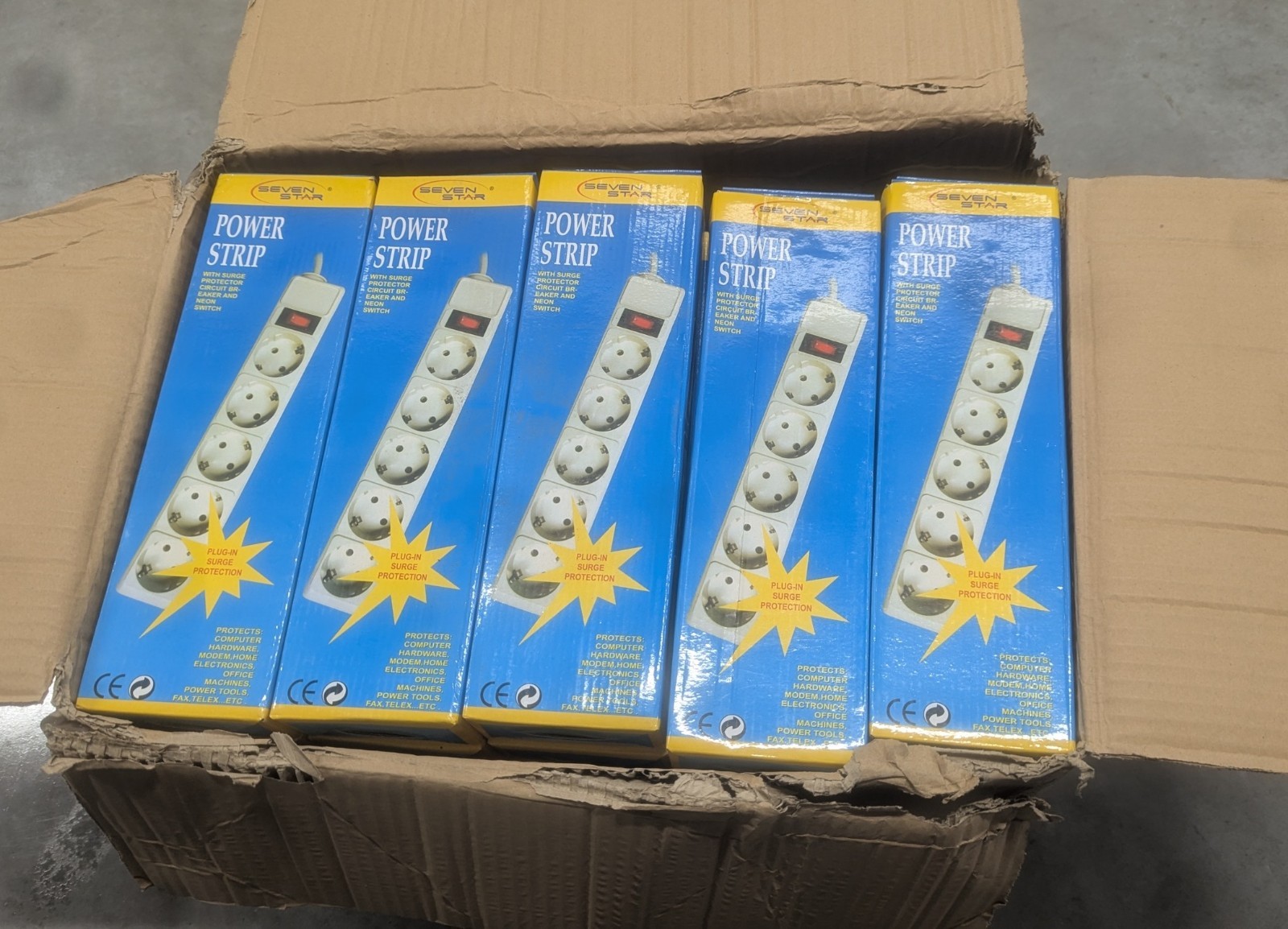 Lot of 30 NEW Seven Star 220 Volt, 5 European Socket Power Strip 220V-240V