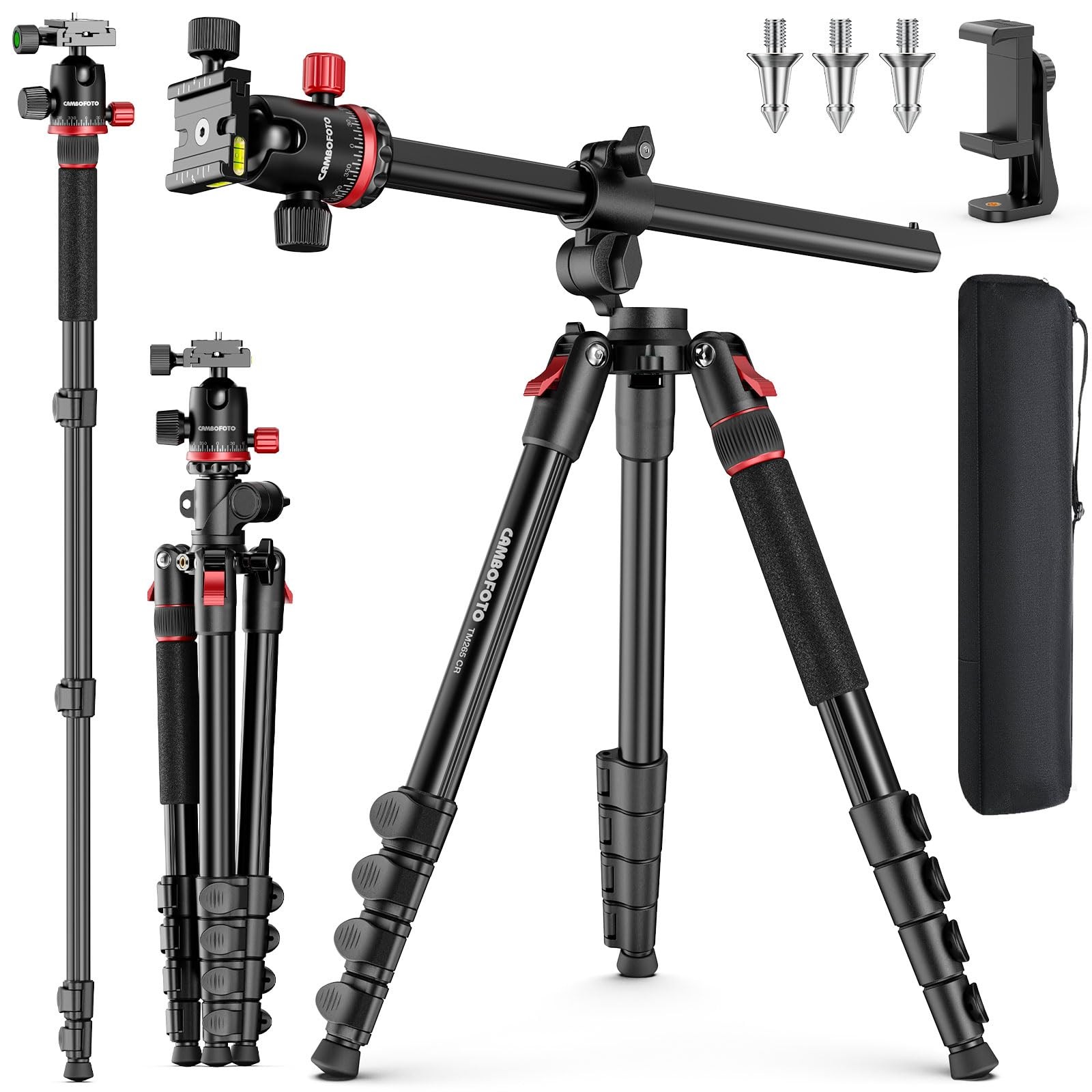 68" Camera Tripod, Overhead Tripod Horizontal, Detachable Monopod