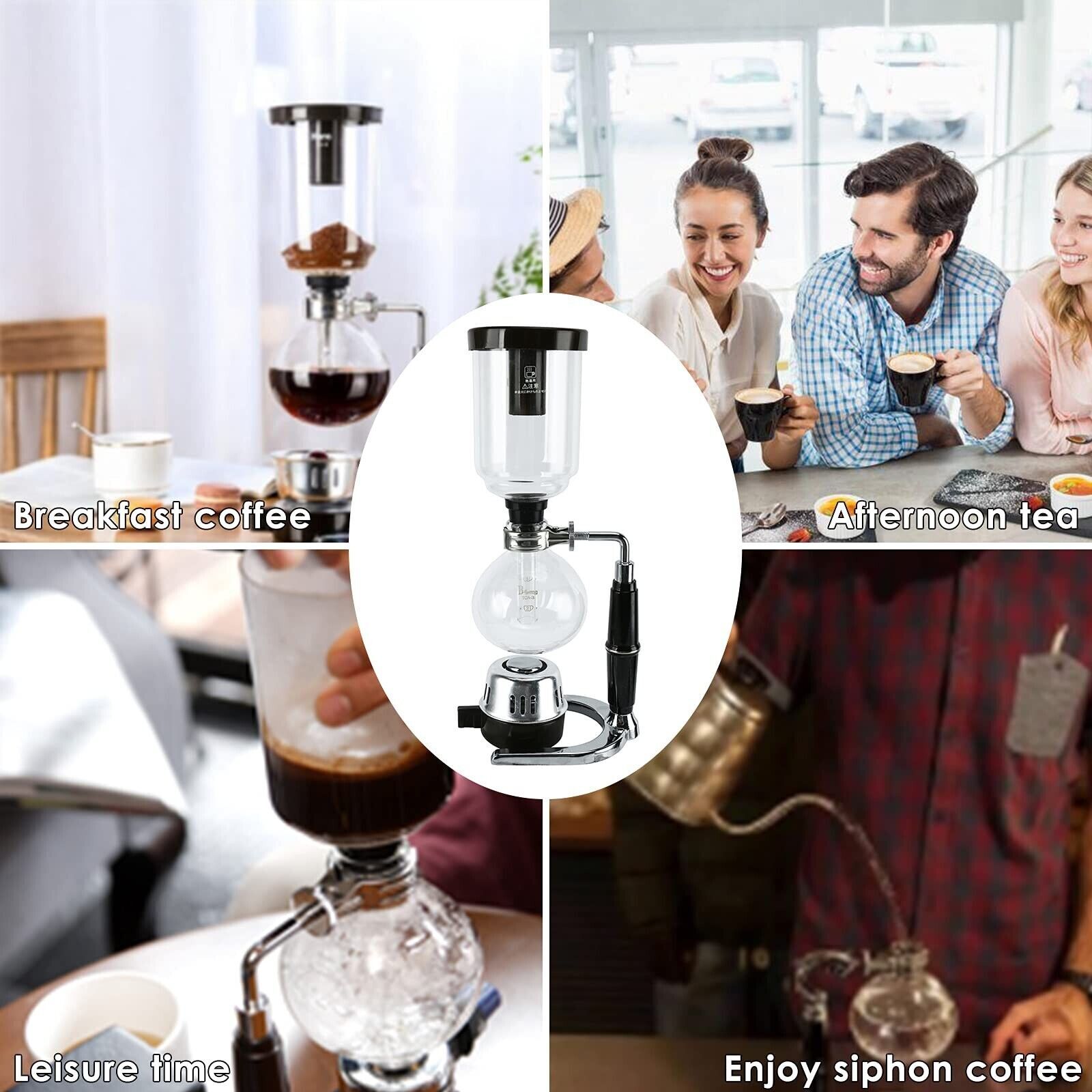 5-Cup Coffee Syphon Tabletop Siphon Gravity Coffee Maker Glass Siphon Vacuum