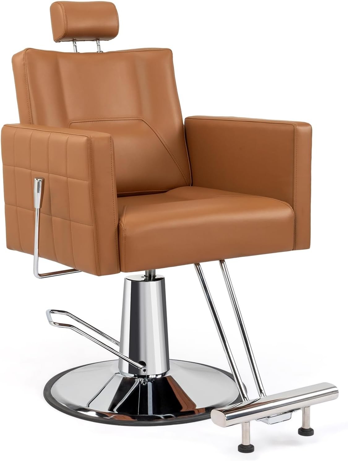Recliner Barber Chair Hydraulic Salon Chair Beauty Spa Hair Styling Chair, Camel