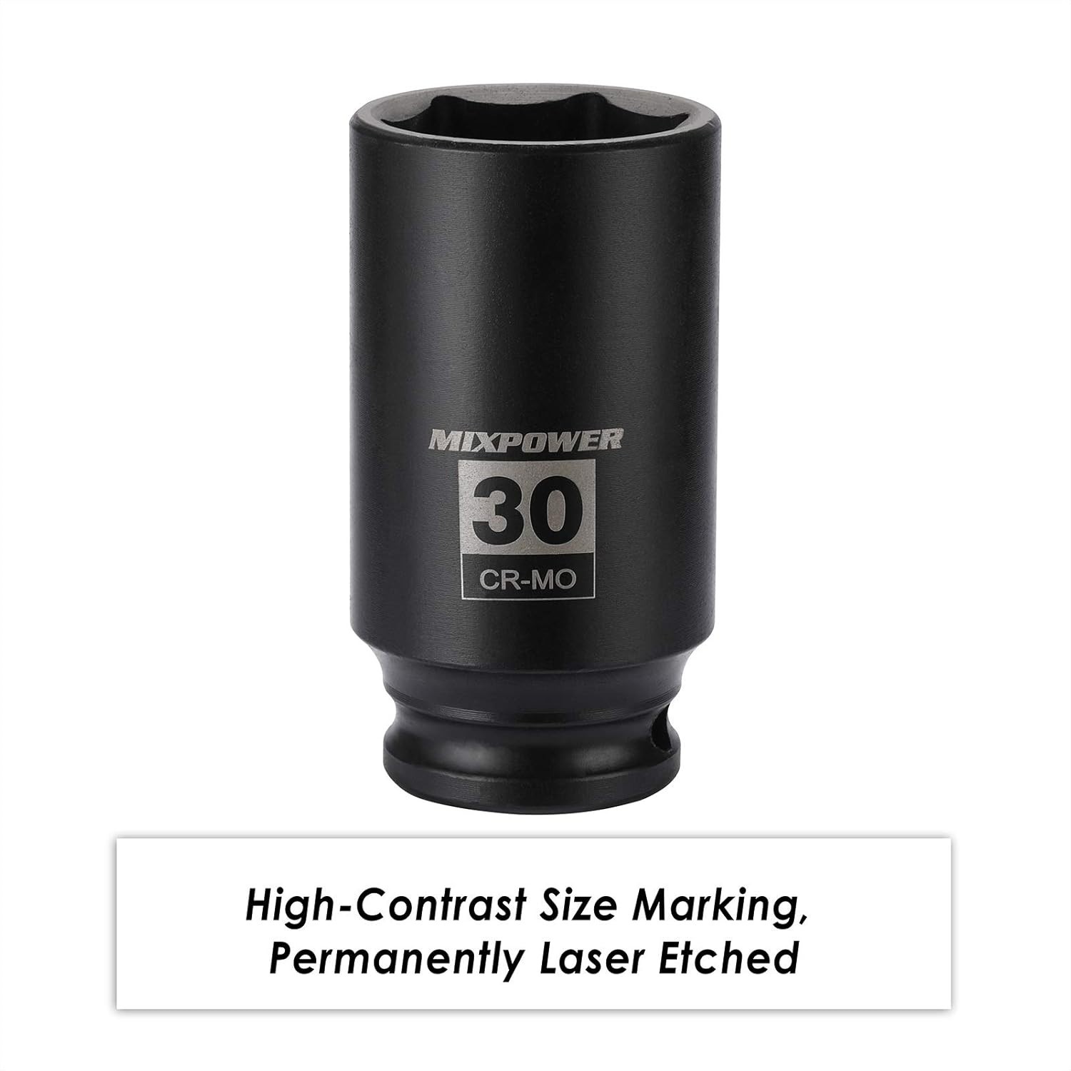 Professional-Grade 1/2" 30mm Impact Deep Socket - Laser Etched, 6-Point Design