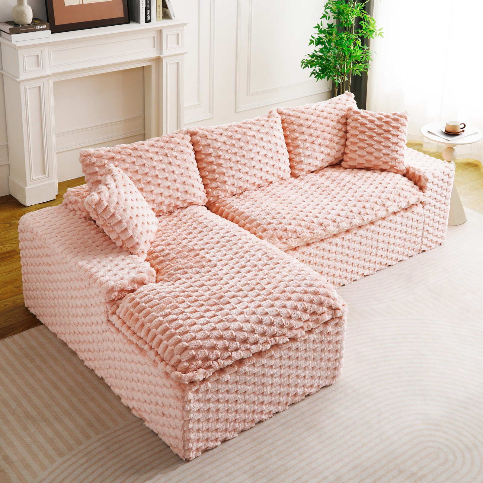 Pink Turtle Velvet Versatile Sofa: Convertible Twin-Seat with Left Chaise Loung