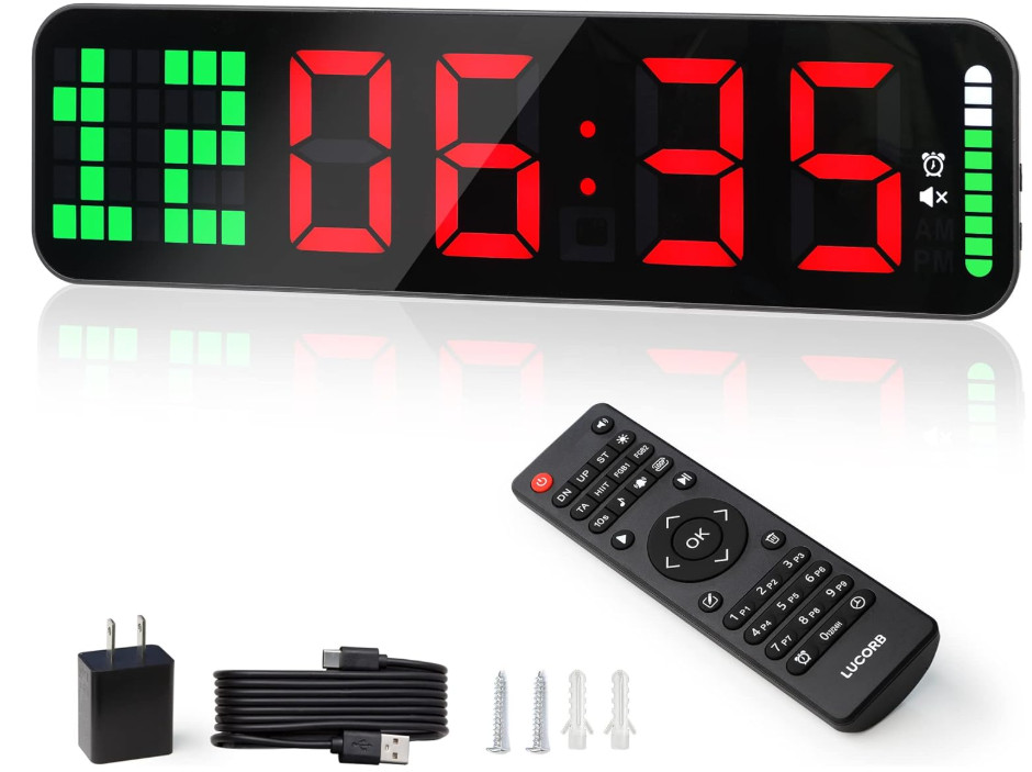 Temporizador de gimnasio digital grande con barra de progreso, control remoto
