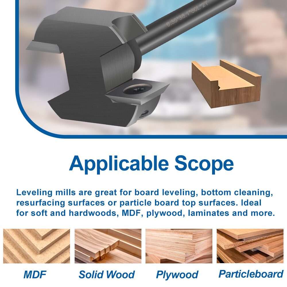 CNC Spoilboard Surfacing Router Bit 1/4 Shank 1-1/2'' Insert Wood Planer Bit