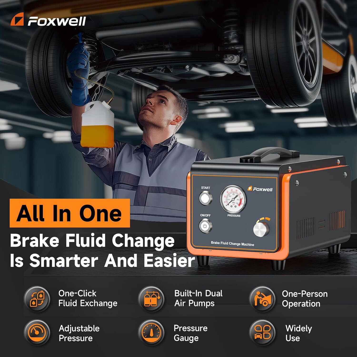 FOXWELL RT1000 Auto Brake Fluid Bleeder Machine Kit Brake System Bleeding Tool