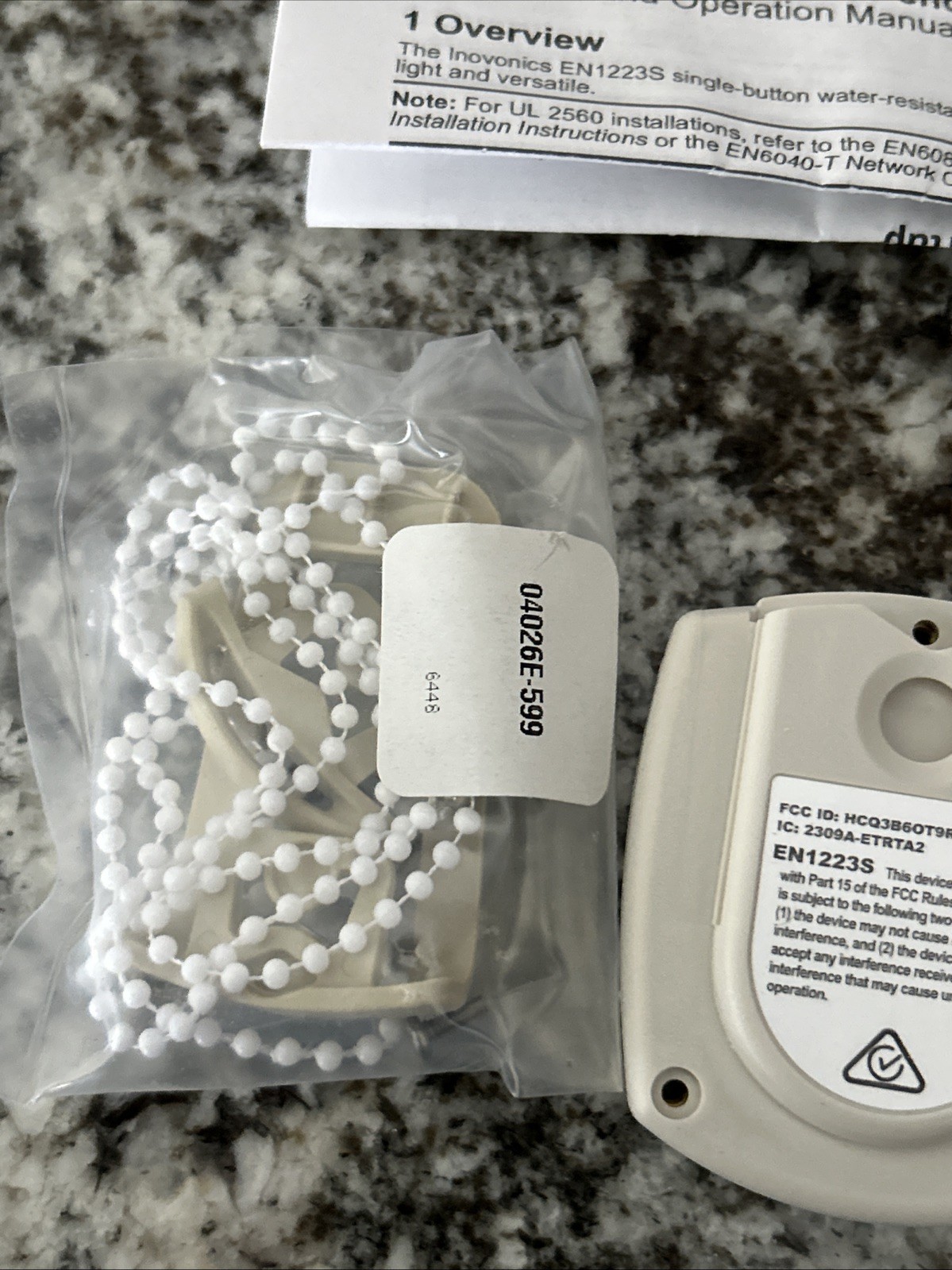 Inovonics EN1223S Single-Button Water-Resistant Pendant Transmitter /OPEN BOX