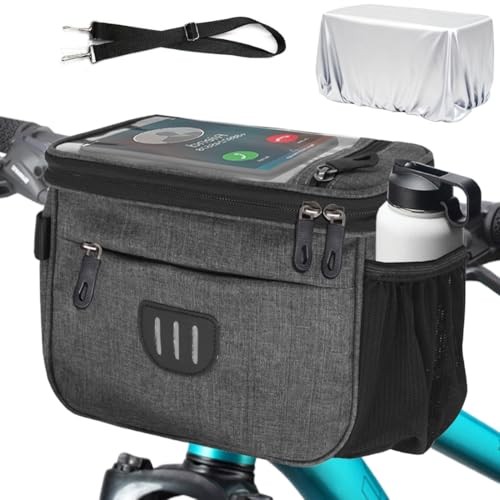 Bike Handlebar Bag with Rain Cover, Shoulder Strap, Bike Basket Front with
