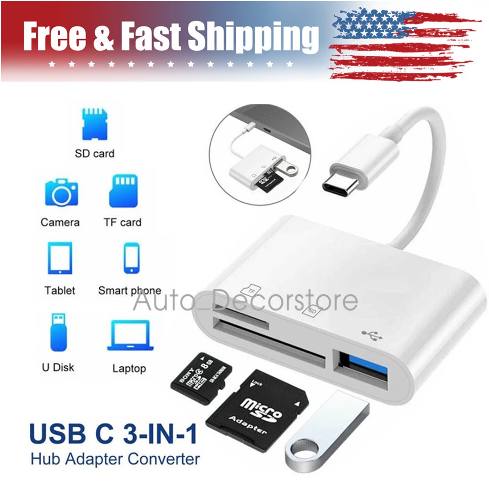 USB C 3 in 1 Hub Converter Type-C Adapter SD Card Reader for MacBook Pro Laptop