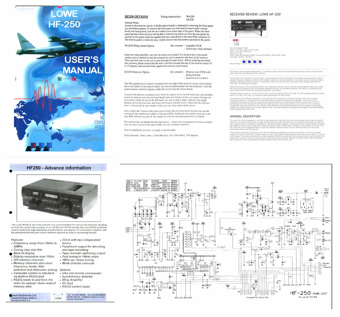 LOWE HF-250 USER'S MANUAL + 11x17" DIAGRAMS + REVIEW + SALES SHEET