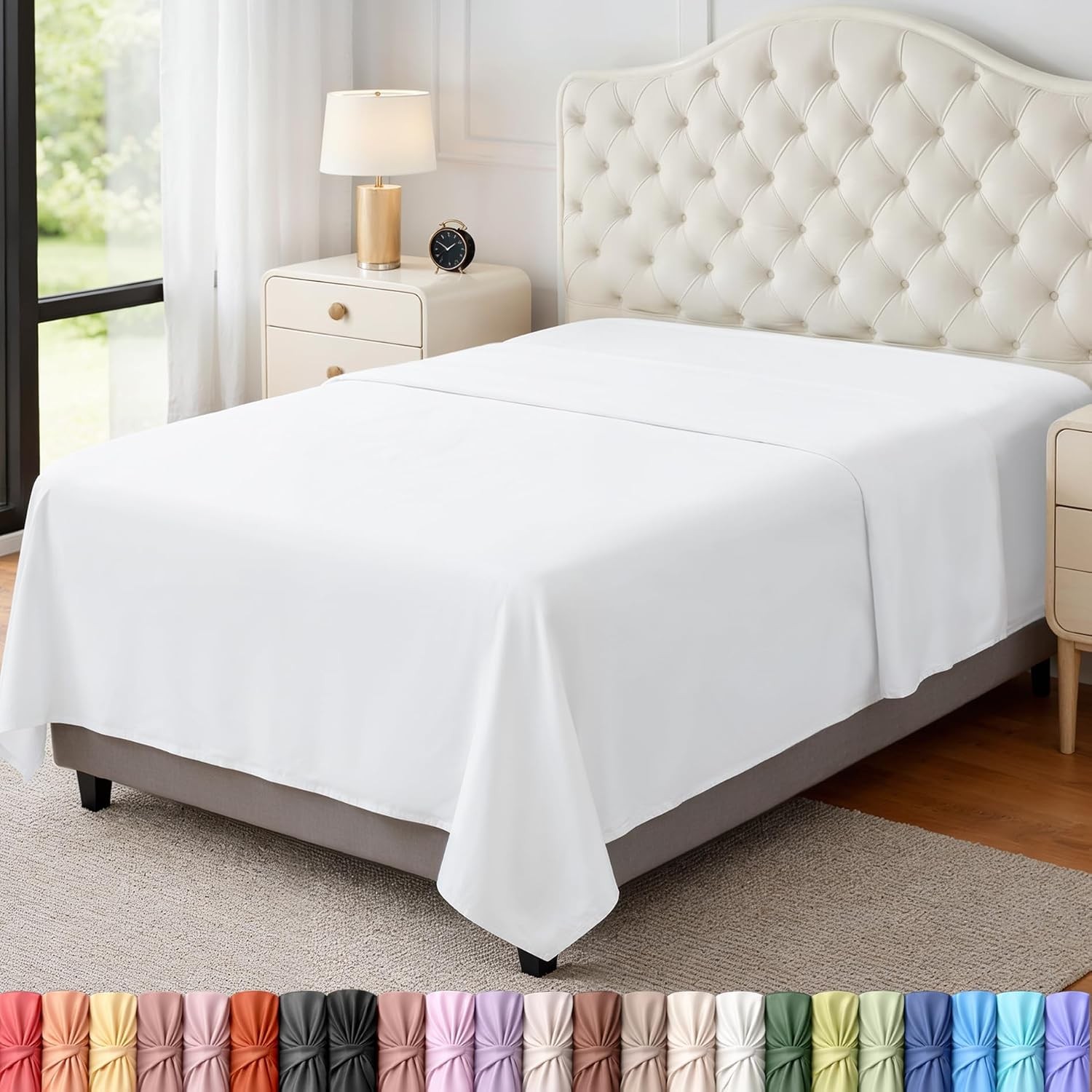 Twin Flat Sheet Only White Brushed Microfiber