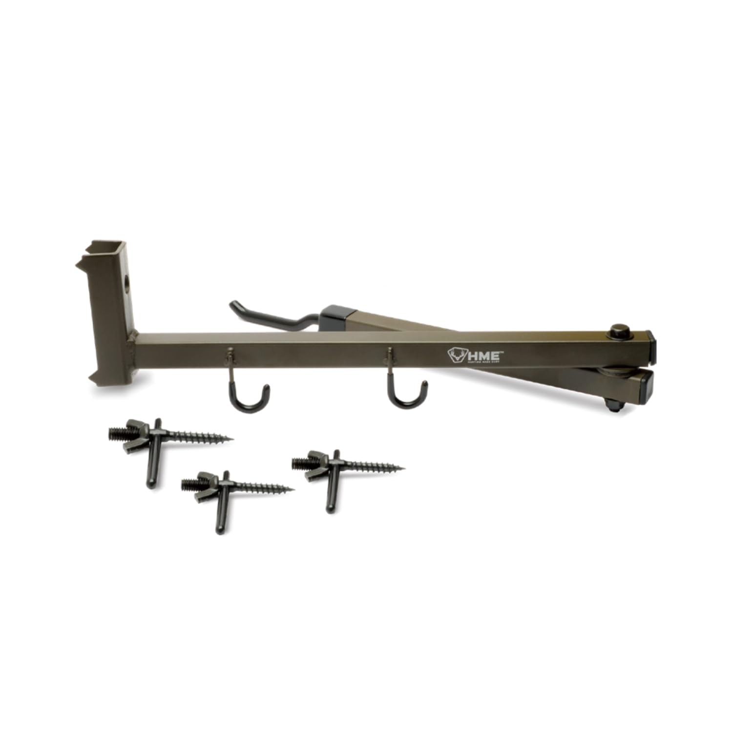 Tree Stand Bow Hanger with Two Accessory Hooks and Three Mounting Screws