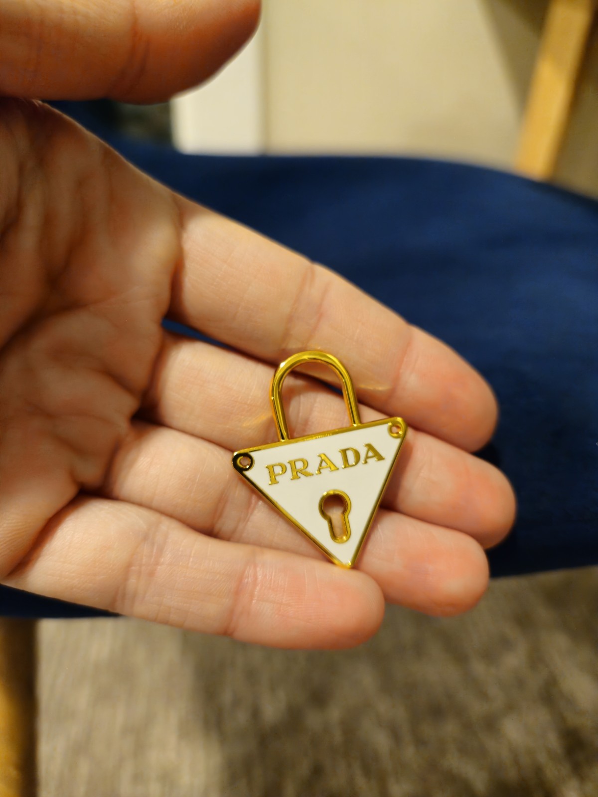 Prada White/Gold Enamel Triangle Lock Pendant Charm Replacement