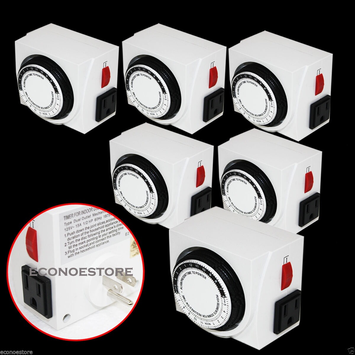 Lot (6) 24 HOUR PLUG IN DUAL 110V OUTLET GROUNDED GROW LIGHT TIMER UL LISTED