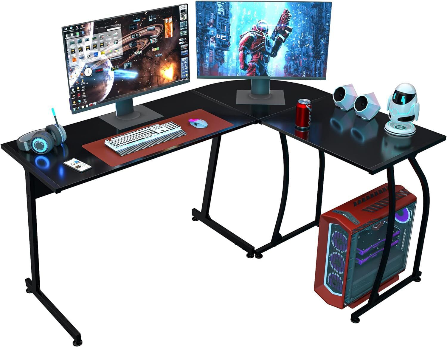 58" L Shaped Gaming Desk Corner Laptop Table Computer Desk Workstation Black