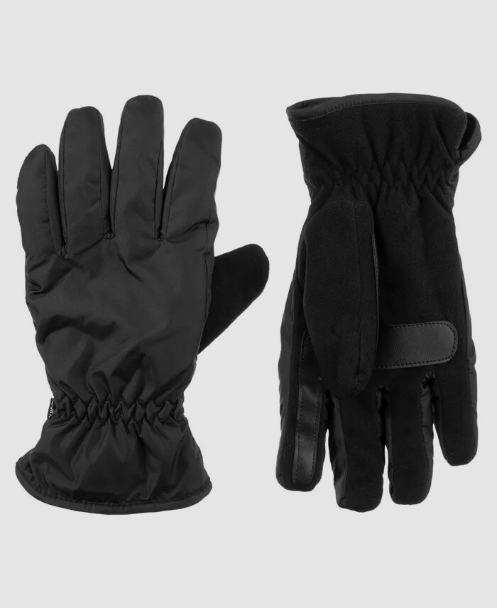 $42 Isotoner Men's Black Signature Fleece Sleek Heat Touchscreen Gloves Size XL