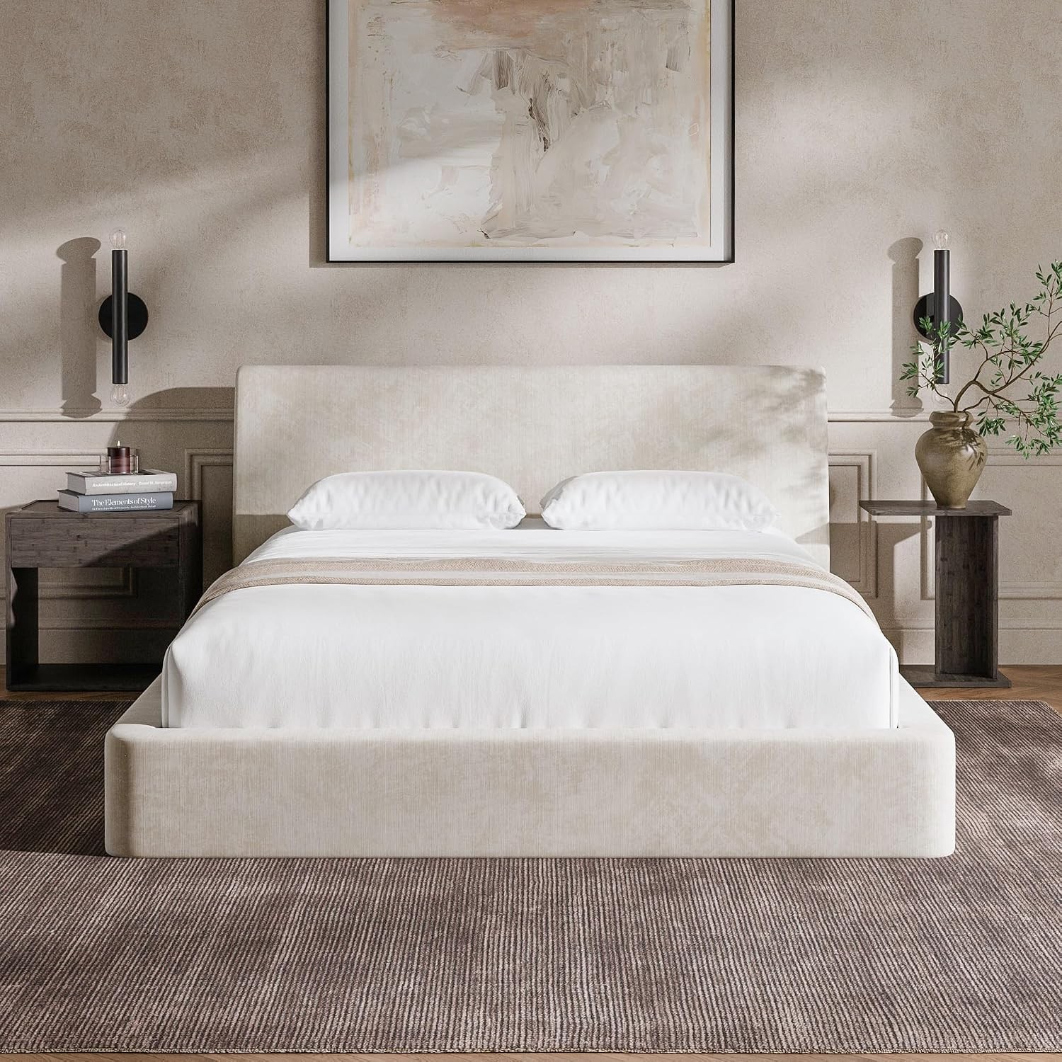 AirFrame King Size Bed Frame W/ Ergonomic Angled Foam Cushioned Headboard