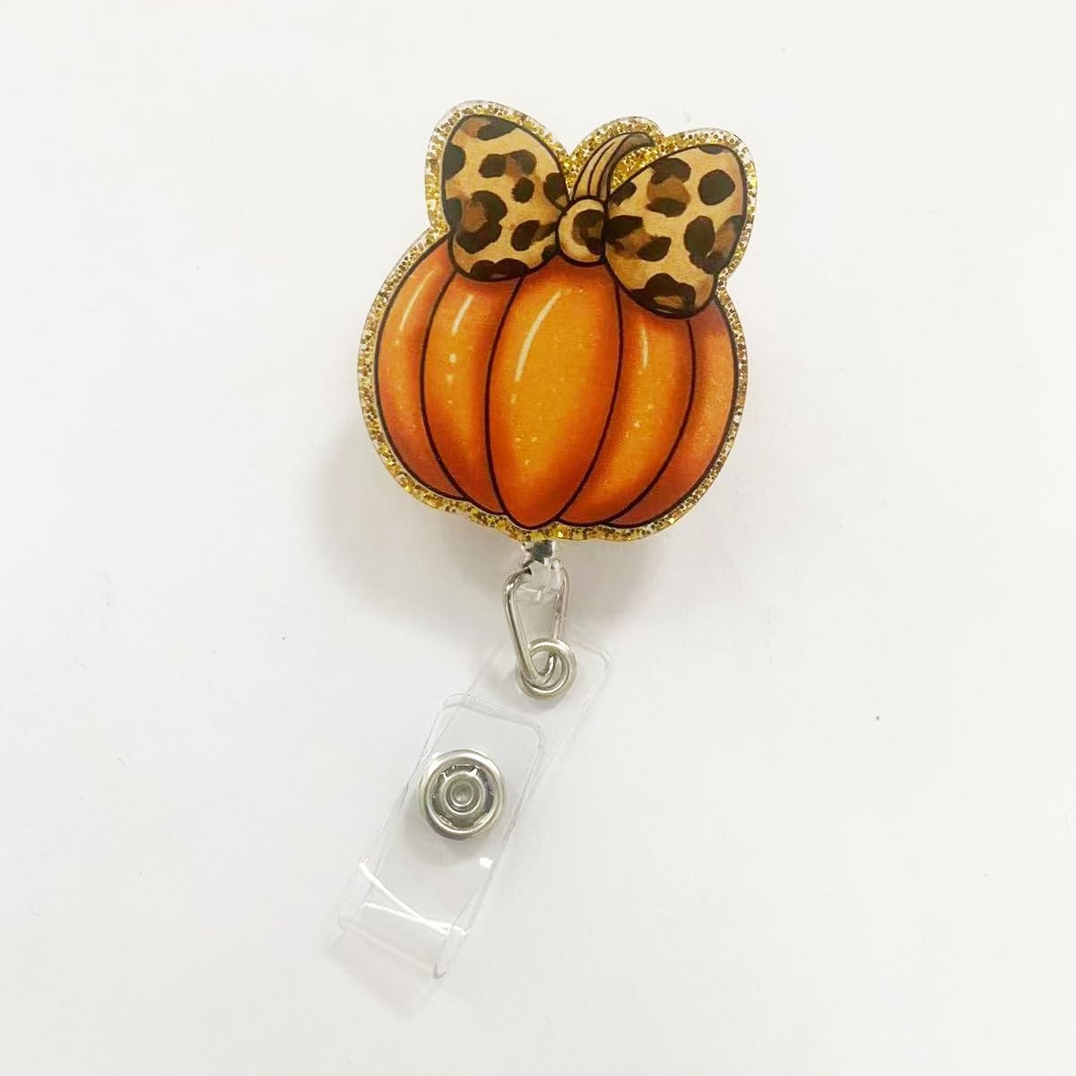 Fall Pumpkin Bow Halloween Retractable Badge Reel,Glitter Nurse A-bow