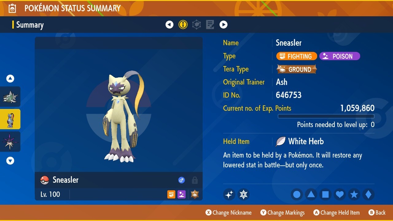 Shiny Sneasler 6IVs Tera Type: Ground Pokémon Scarlet and Violet