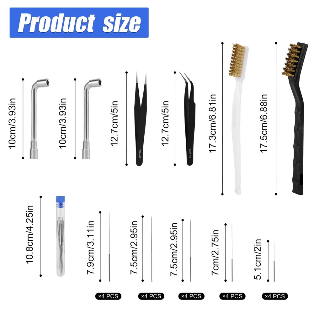 3D Printer Nozzle Care Package: Includes 20 Pins, 2 Brushes, Wrenches &3928