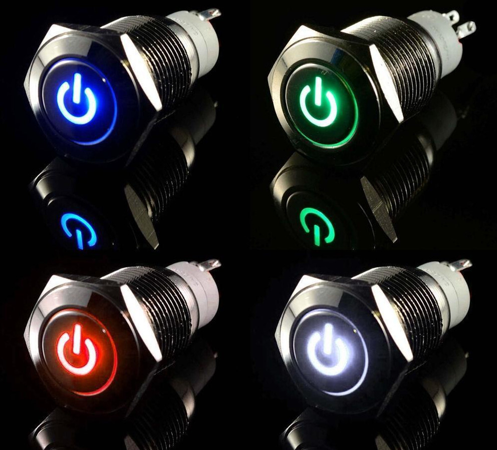 LED POWER ON/OFF Black/Stainless Steel Push Button Switch w/Harness US
