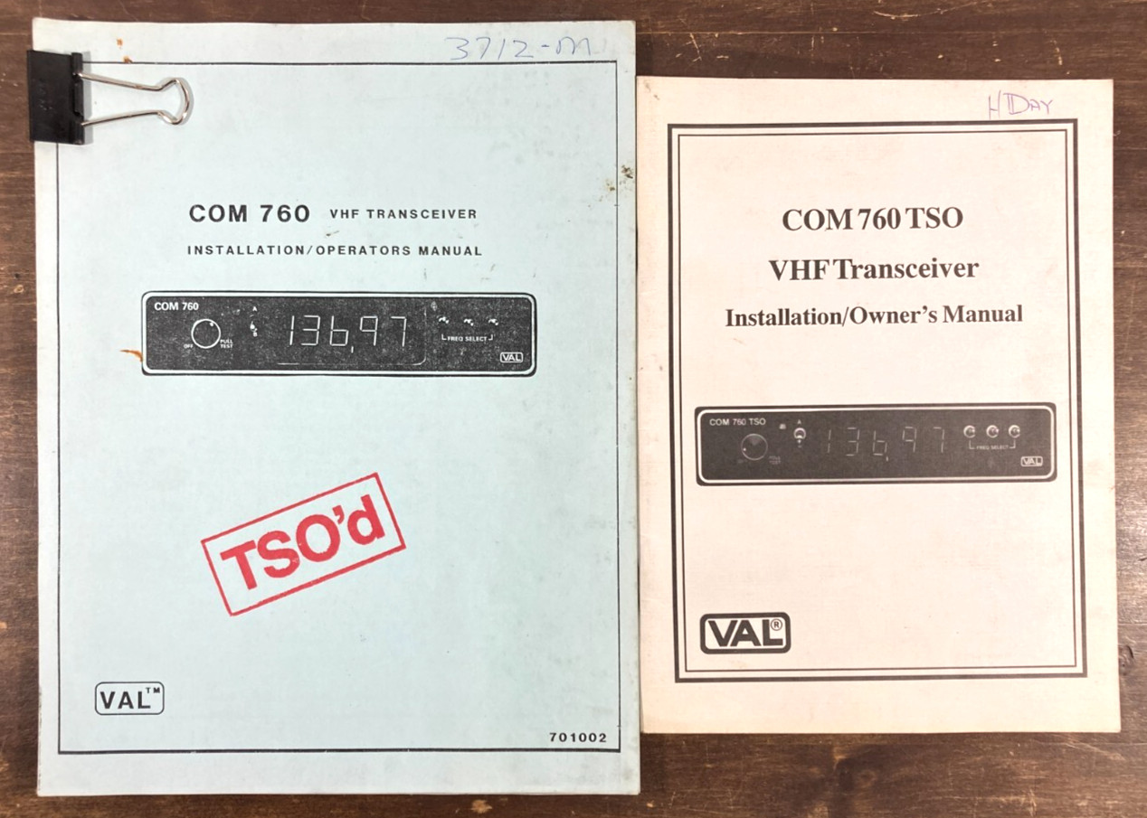 VAL COM 760 TSO VHF Transceiver Installation Owners Operator Manual Lot Aircraft