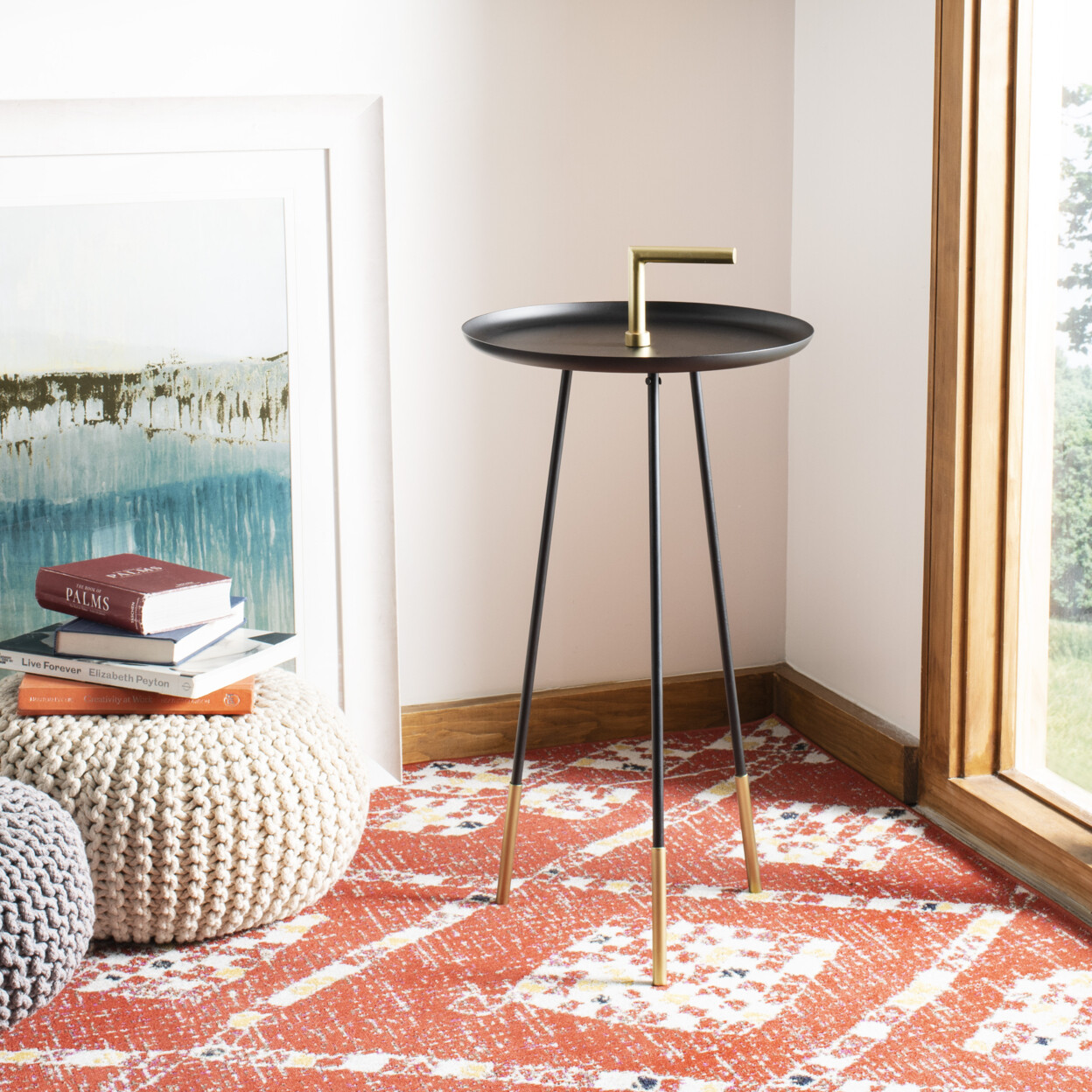 SAFAVIEH Delia Handle Side Table | Black / Gold |
