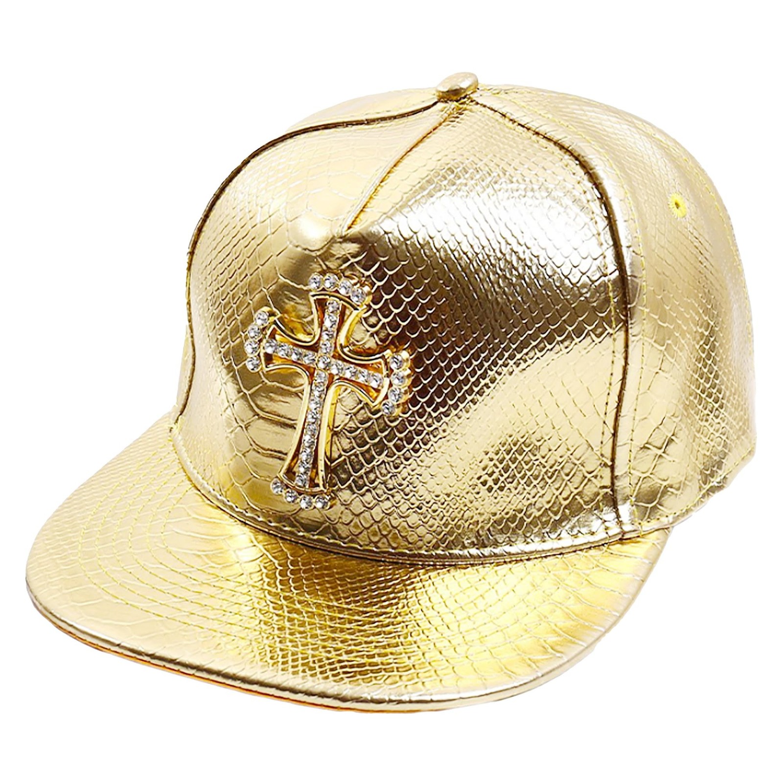 Hip Hop Hat Flat-Brimmed Rock Cap Adjustable Baseball Caps Men Women Cross-gold