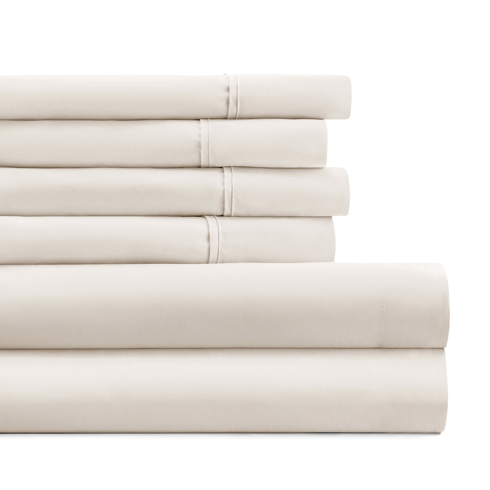 6 Piece Bed Sheet Set Full Taupe W/ Microfiber & Hypoallergenic Deep Pockets