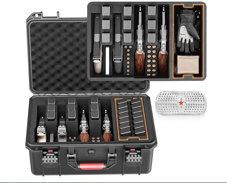 Gun Cases for Handguns, 5 Pistol Case & 21 Magazine Pre-Cut Multiple Pistols