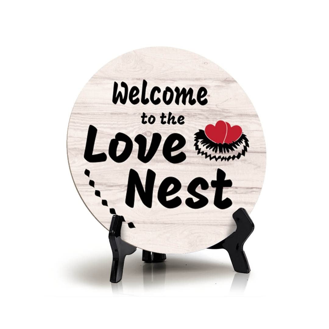 Welcome to the Love Nest Wood Color, Entrance Decor Table Sign (5"x5")
