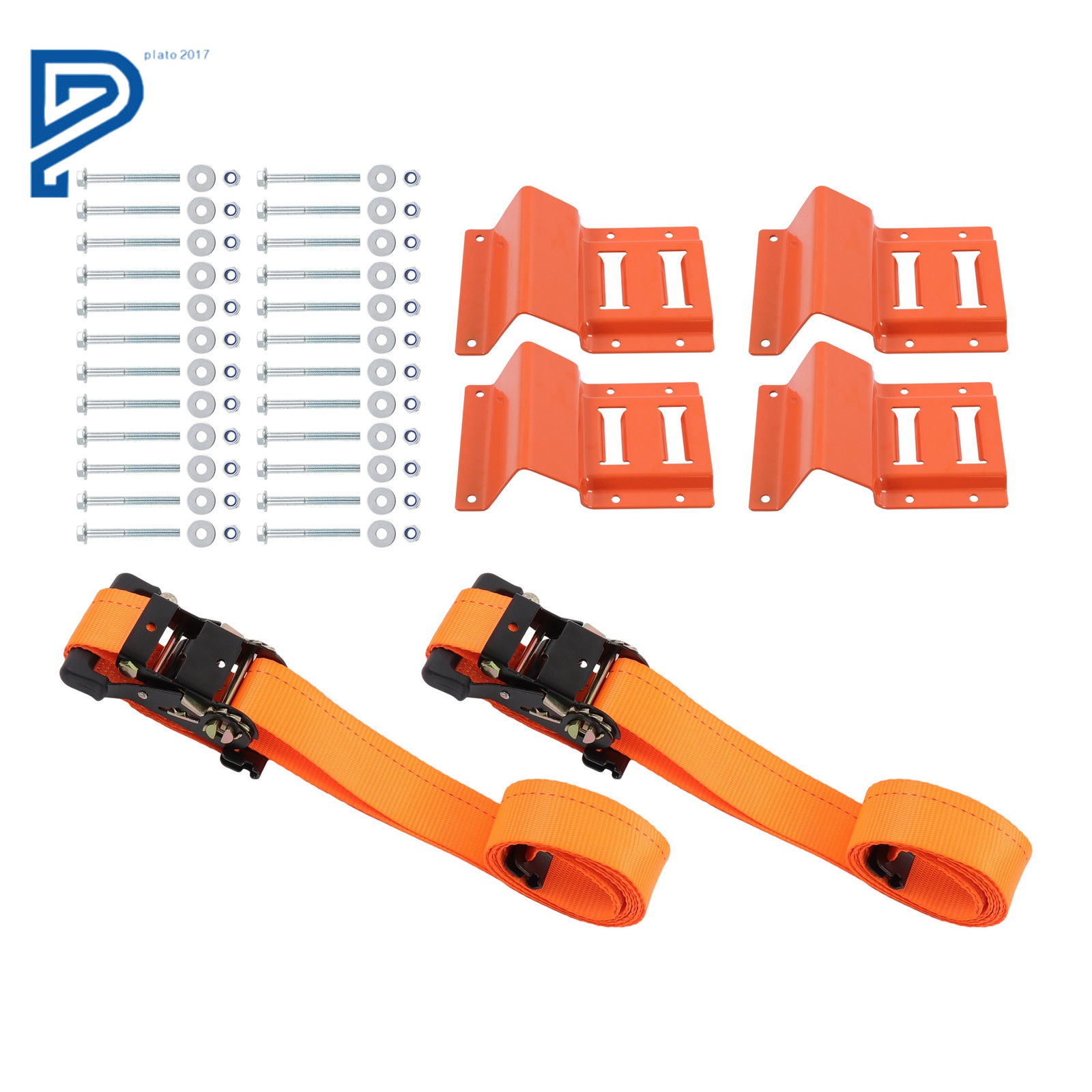 Wheel Chock Tie Down Kit 2” Heavy Duty E Track Trailer Tire Straps Orange