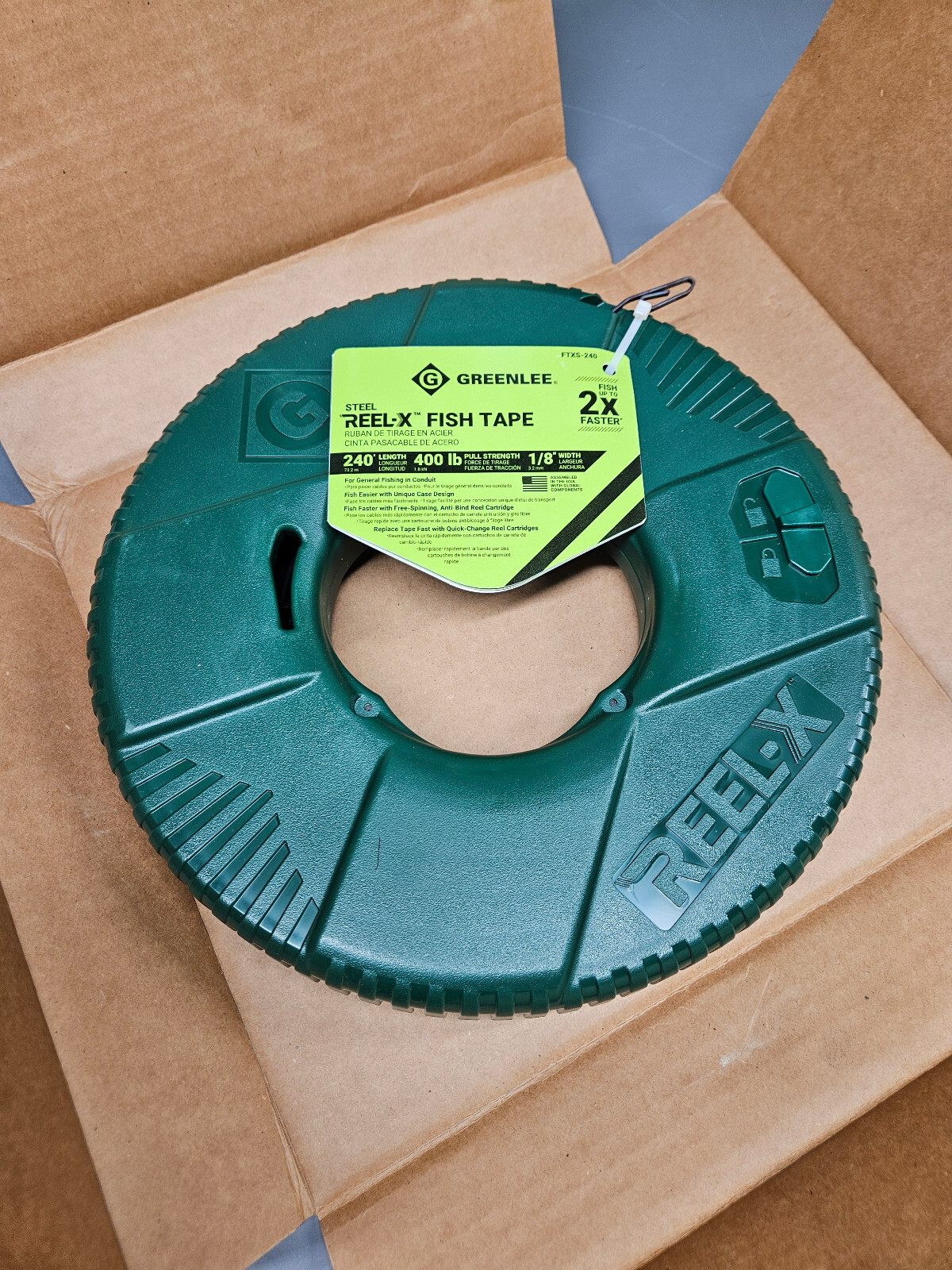 Greenlee FTXS-240 Reel-X Steel Fishtape, 240', Green