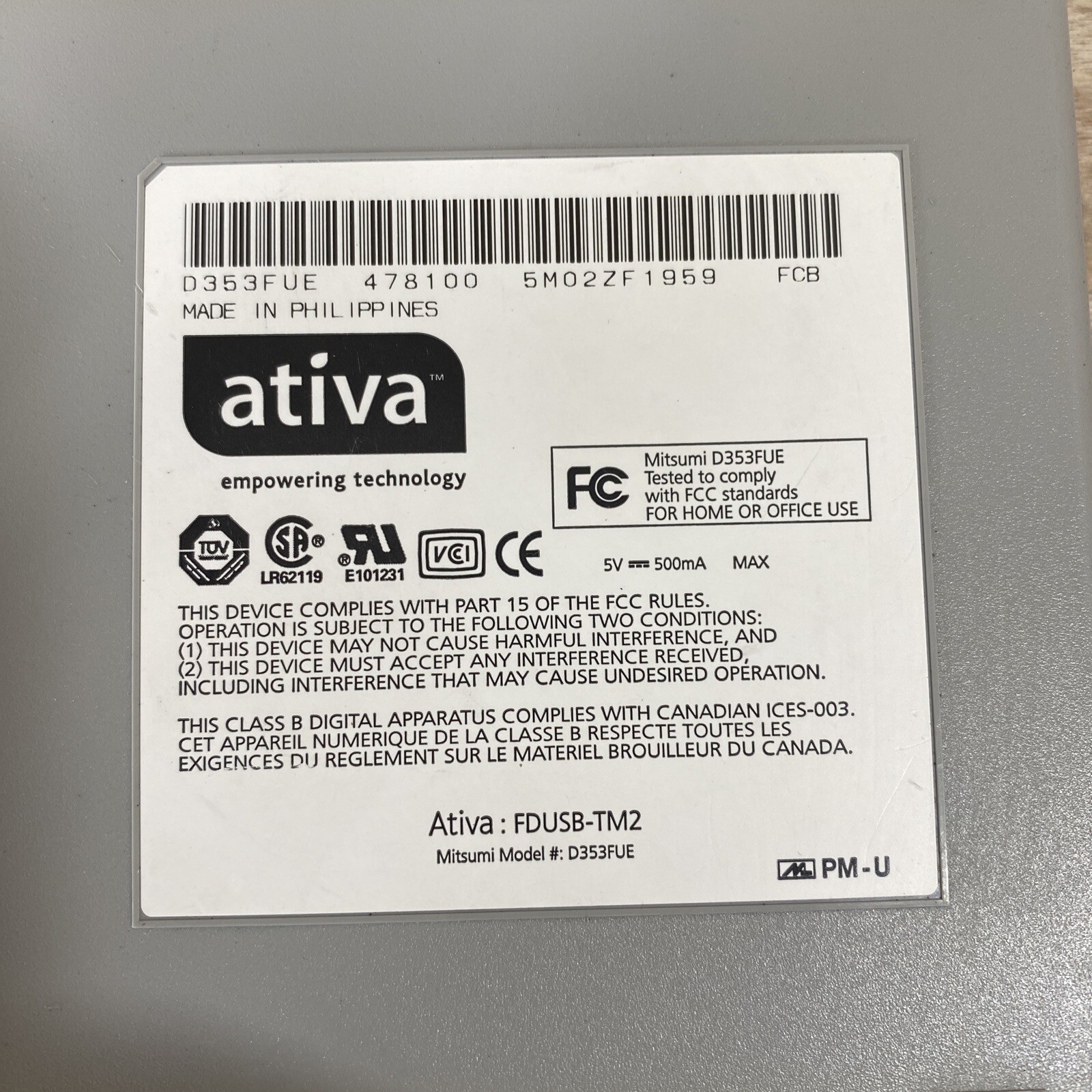 SmartDisk Ativa FDUSB-TM2 USB External 3.5" Floppy Disk Drive FDD