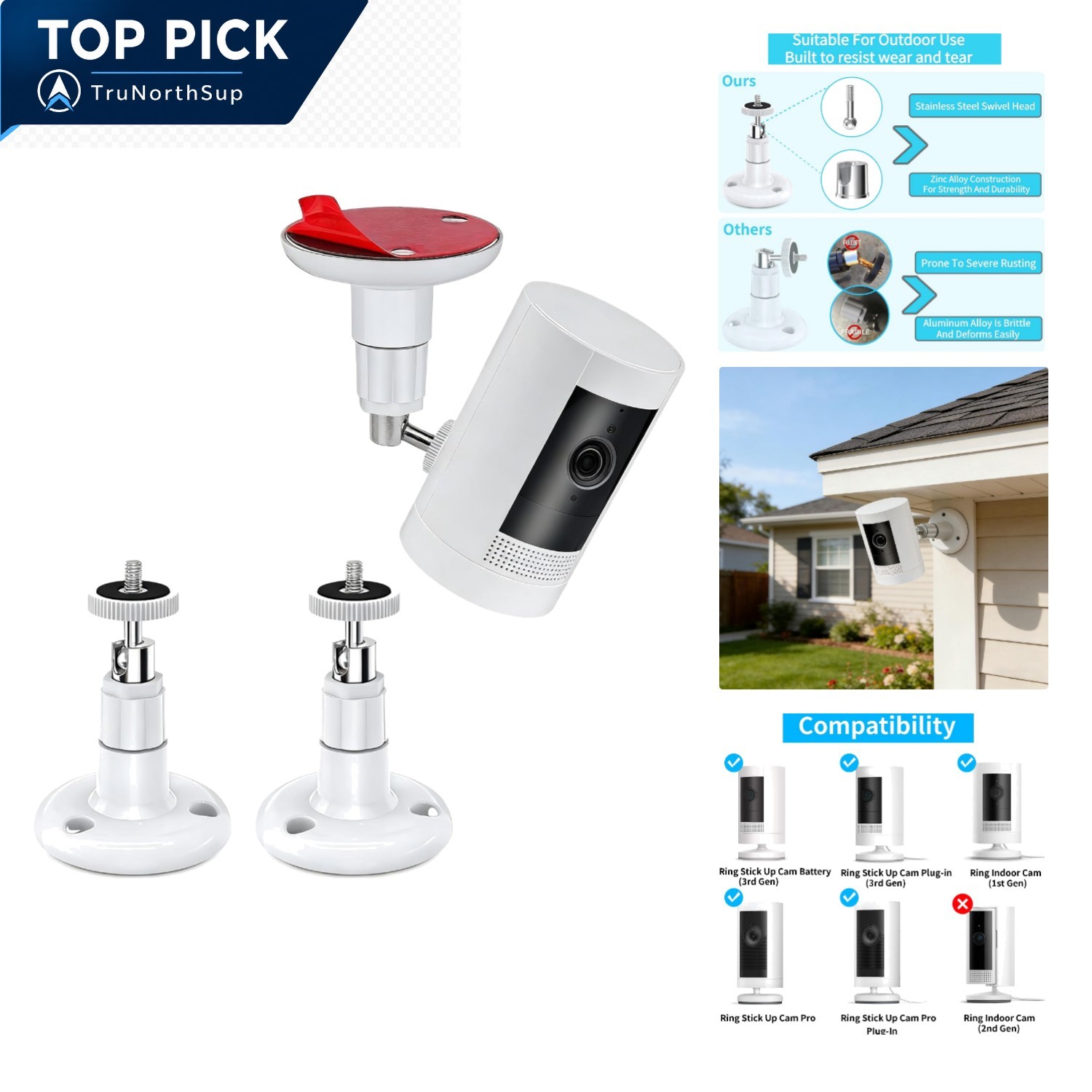 2 Pack Adjustable Security Wall Mounts for Ring & Arlo Cameras Universal Indo...