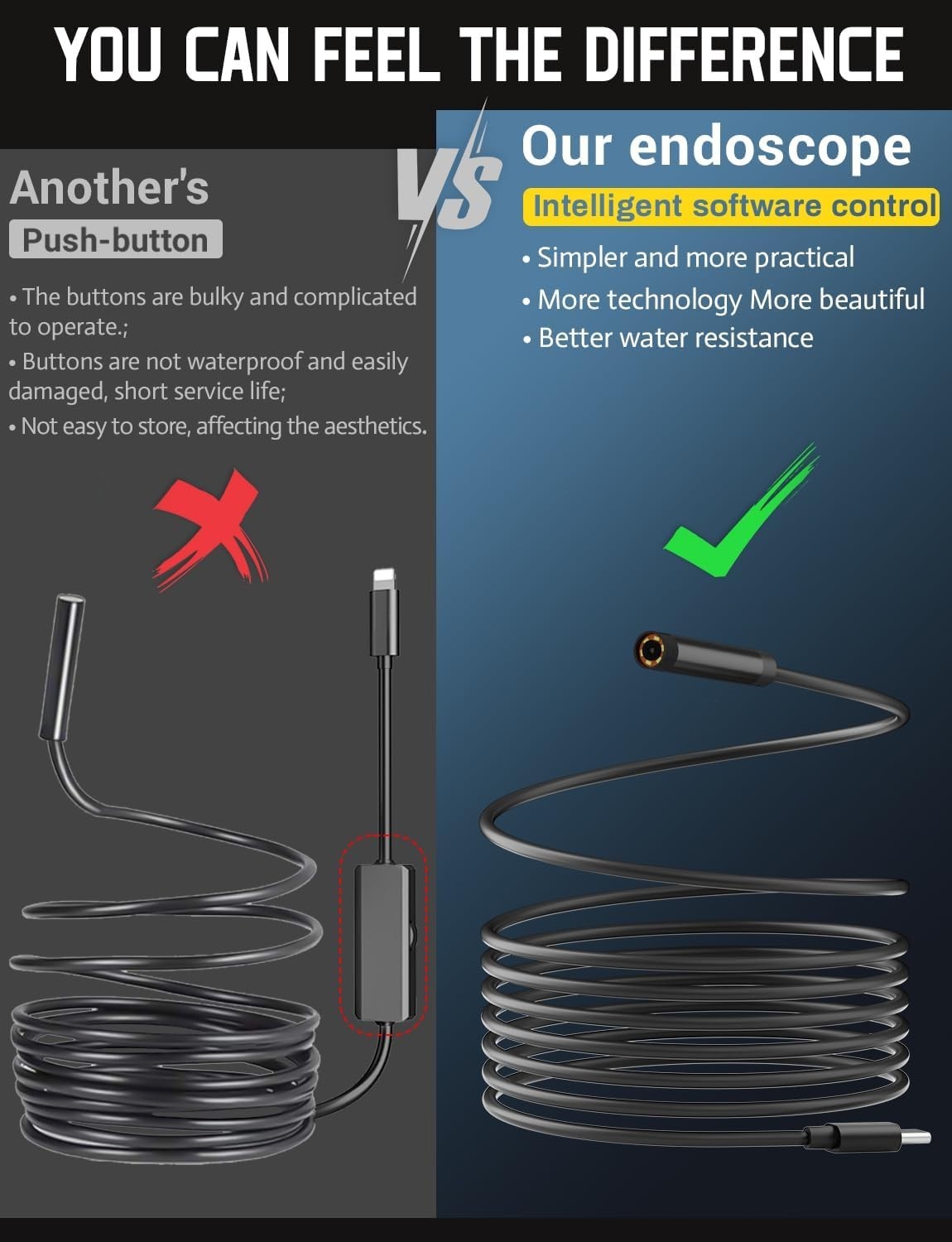 Endoscope Camera with Light,1920P HD Endoscope with 5.9ft Semi-Rigid,Endoscop...