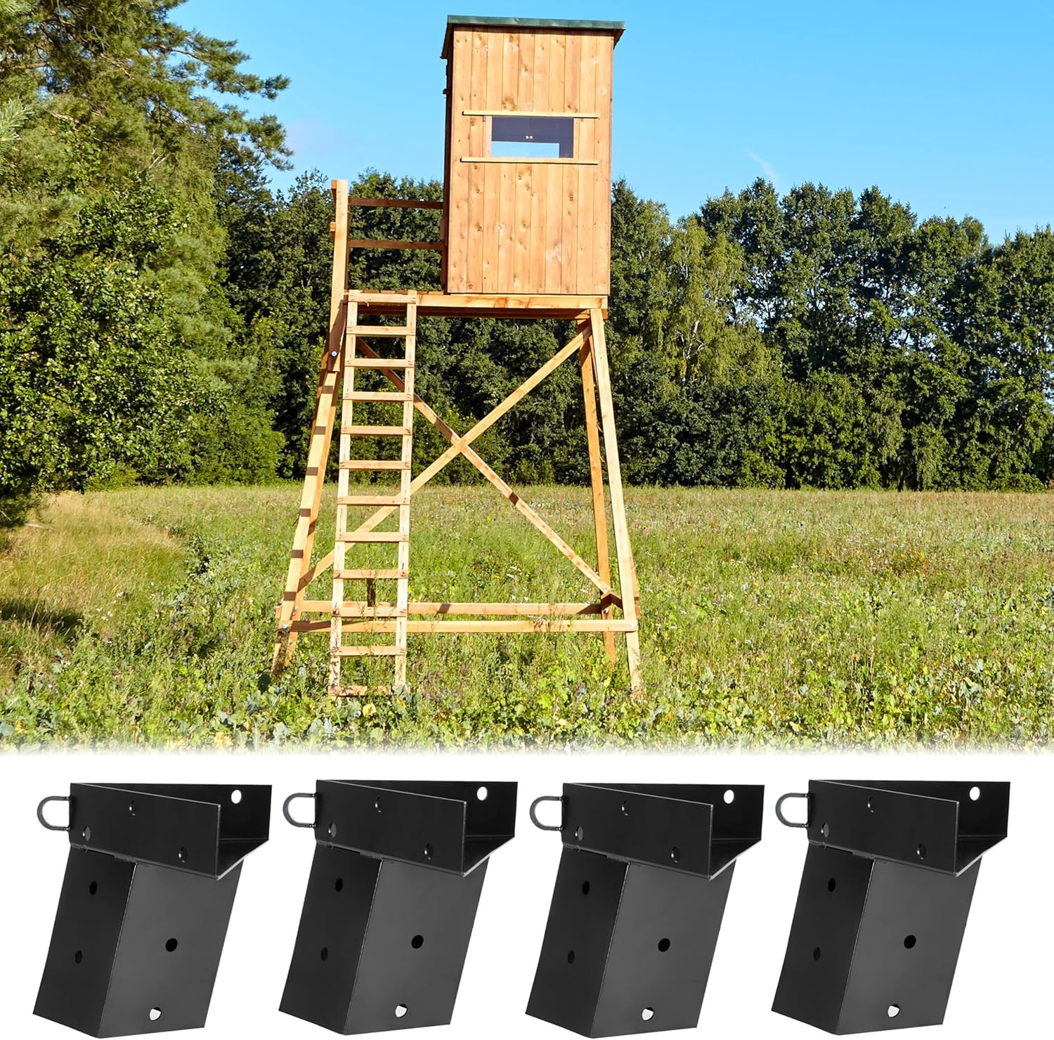 Powder Coated Steel Deer Stand Brackets for Elevated Hunting Platforms, 4 Pack