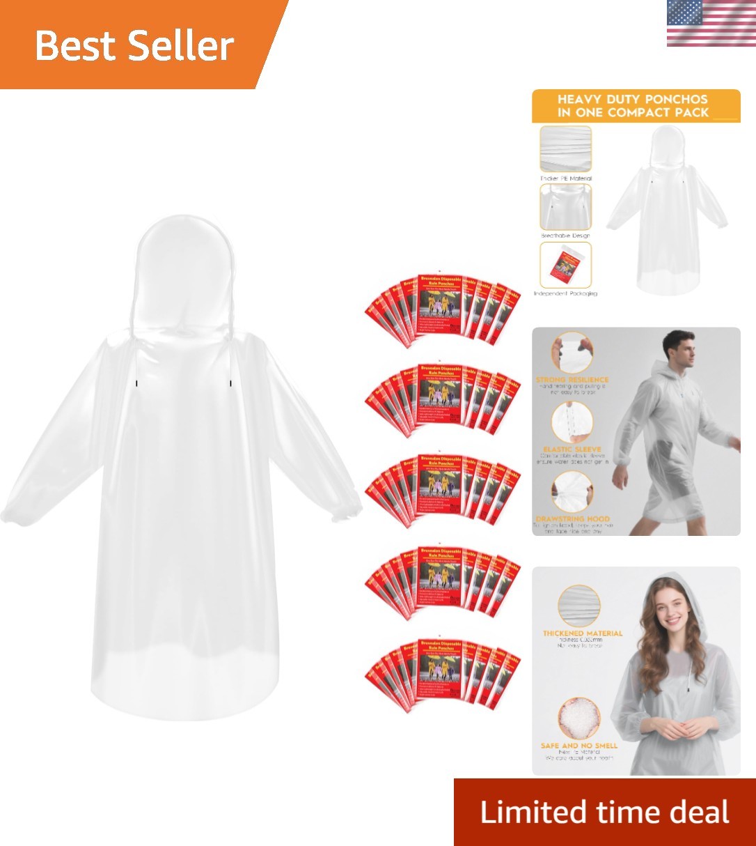 6 & 20 & 50 Pack Disposable Rain Ponchos for Adults/Youth, Waterproof PE Rain...