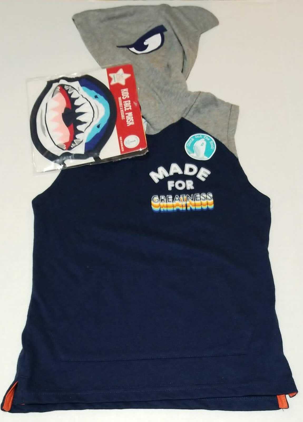 365 Kids Face Mask Washable & Reusable Raglan Muscle Hoodie Size 7 Color Navy