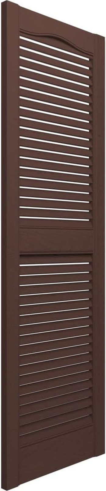 Vinyl Cathedral Top Shutters, 12"W x 55"H, Federal Brown, Pair with Hardware