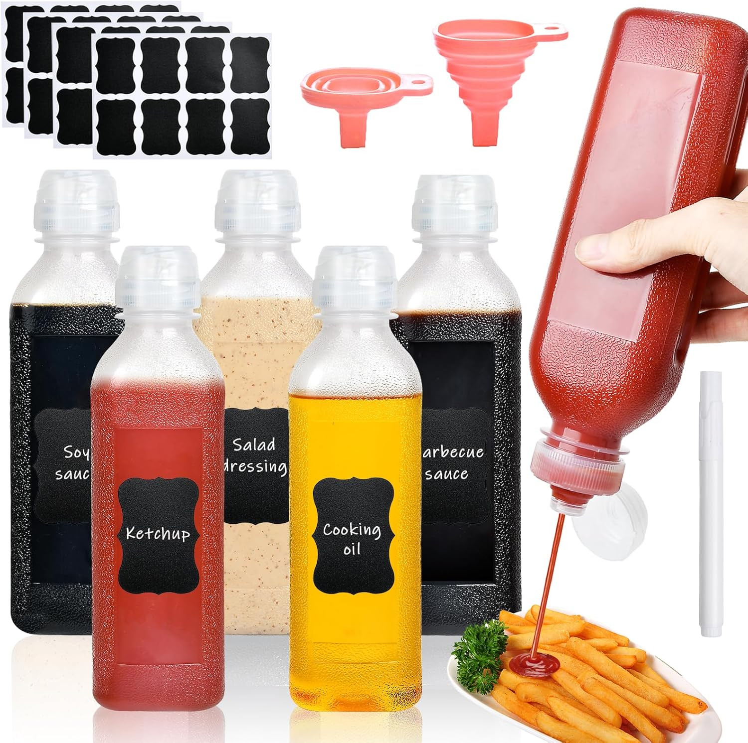 16 Oz Condiment Squeeze Bottles, 5 Pack Plastic Squeeze Squirt Bottle with Flip